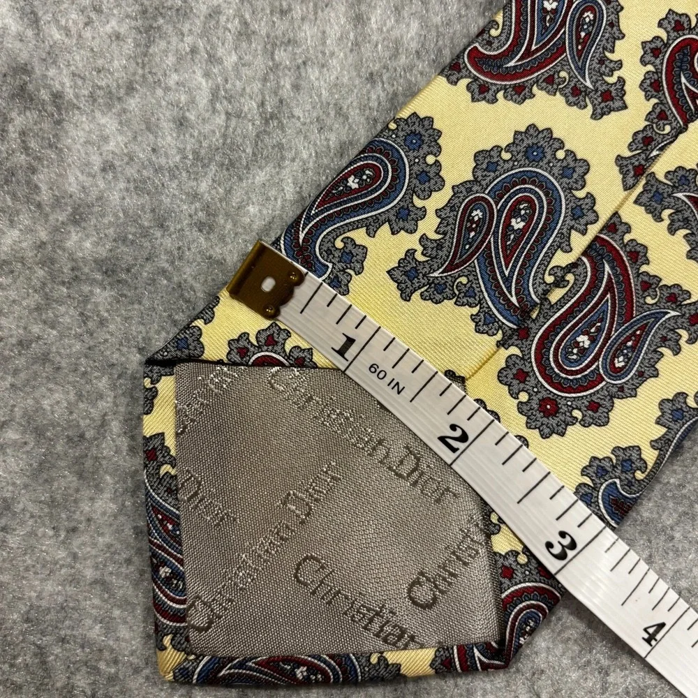 Christian Dior Vintage Men's Necktie Yellow/Multicolored Paisley Pattern Silk W3